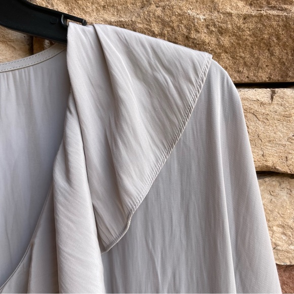 Mela Purdie light gray satin long sleeve ruffle blouse top Women XL - Picture 4 of 10